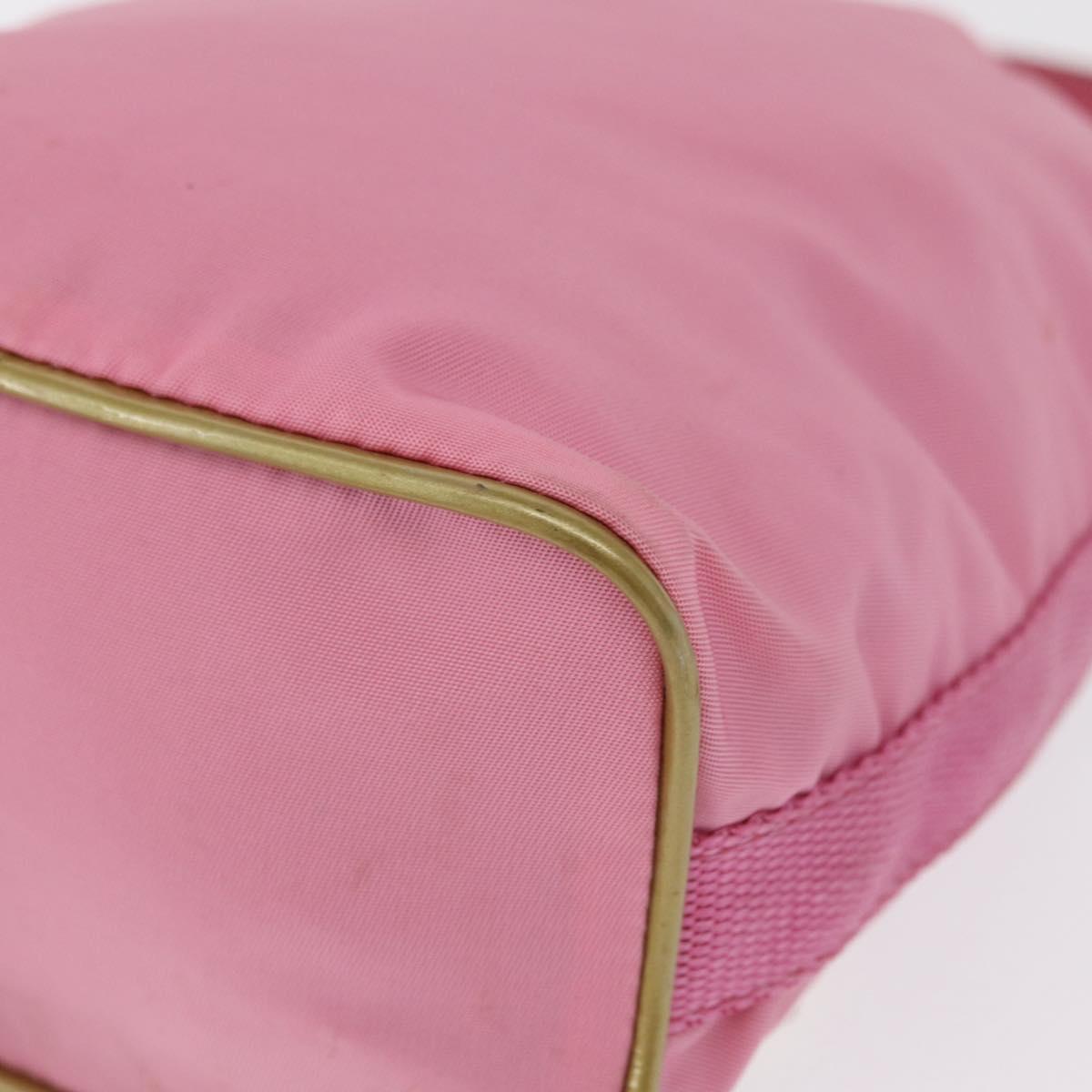 PRADA Hand Bag Nylon Pink Gold Auth 165974