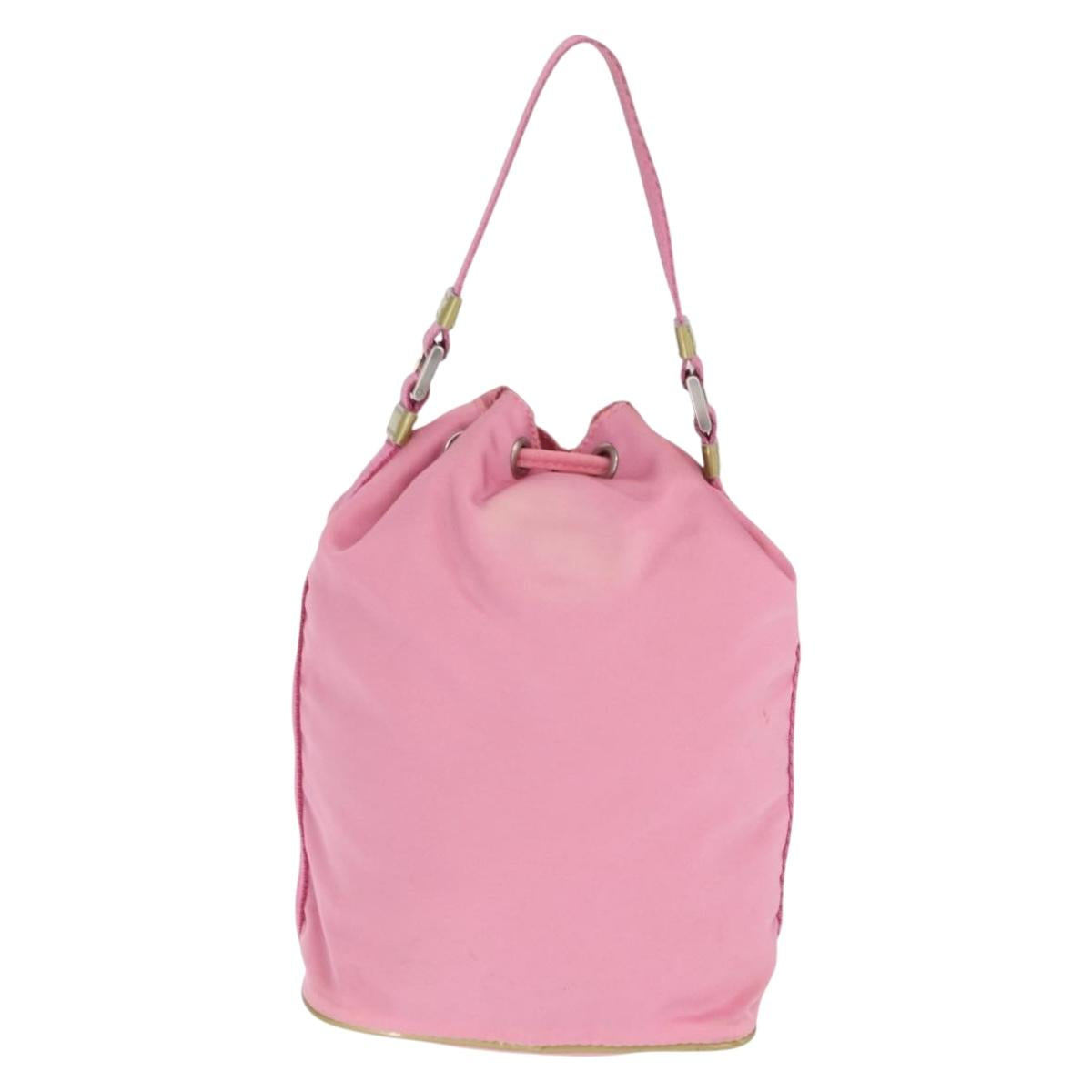 PRADA Hand Bag Nylon Pink Gold Auth 165974