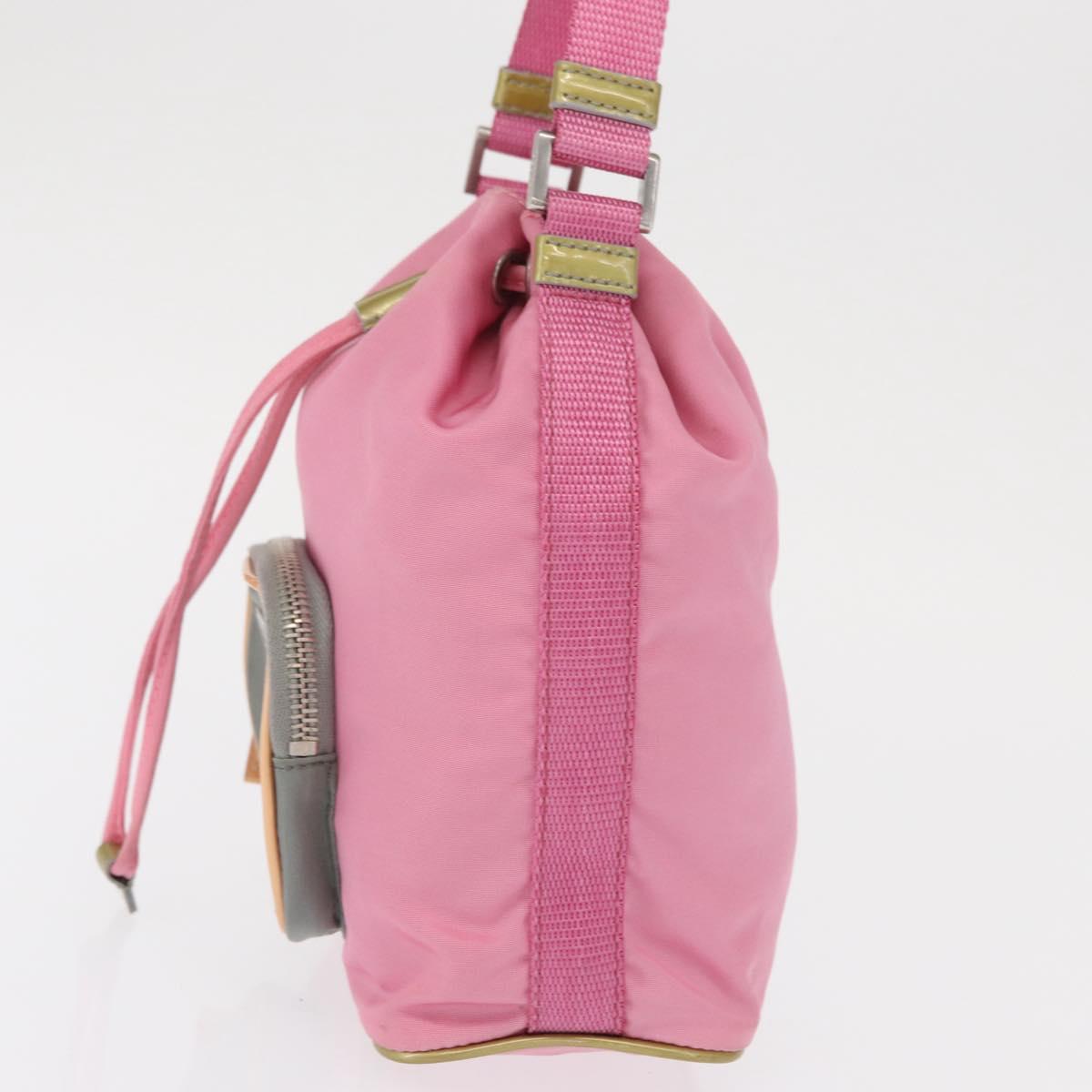 PRADA Hand Bag Nylon Pink Gold Auth 165974