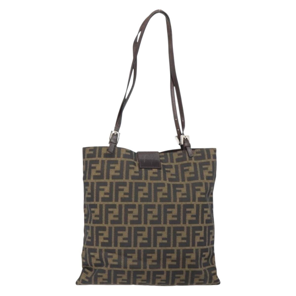 FENDI Zucca Canvas Mamma Tote Bag Black Brown Auth 165975