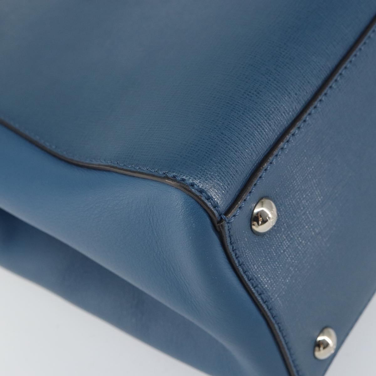 FENDI To joule Hand Bag Leather 2way Blue Gold Auth 165976