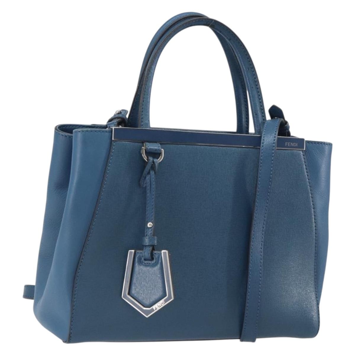 FENDI To joule Hand Bag Leather 2way Blue Gold Auth 165976