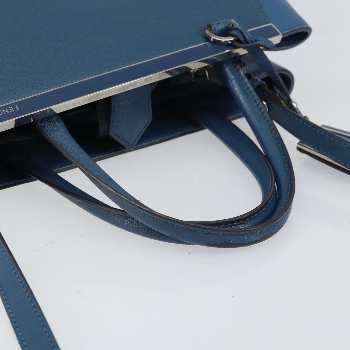 FENDI To joule Hand Bag Leather 2way Blue Gold Auth 165976