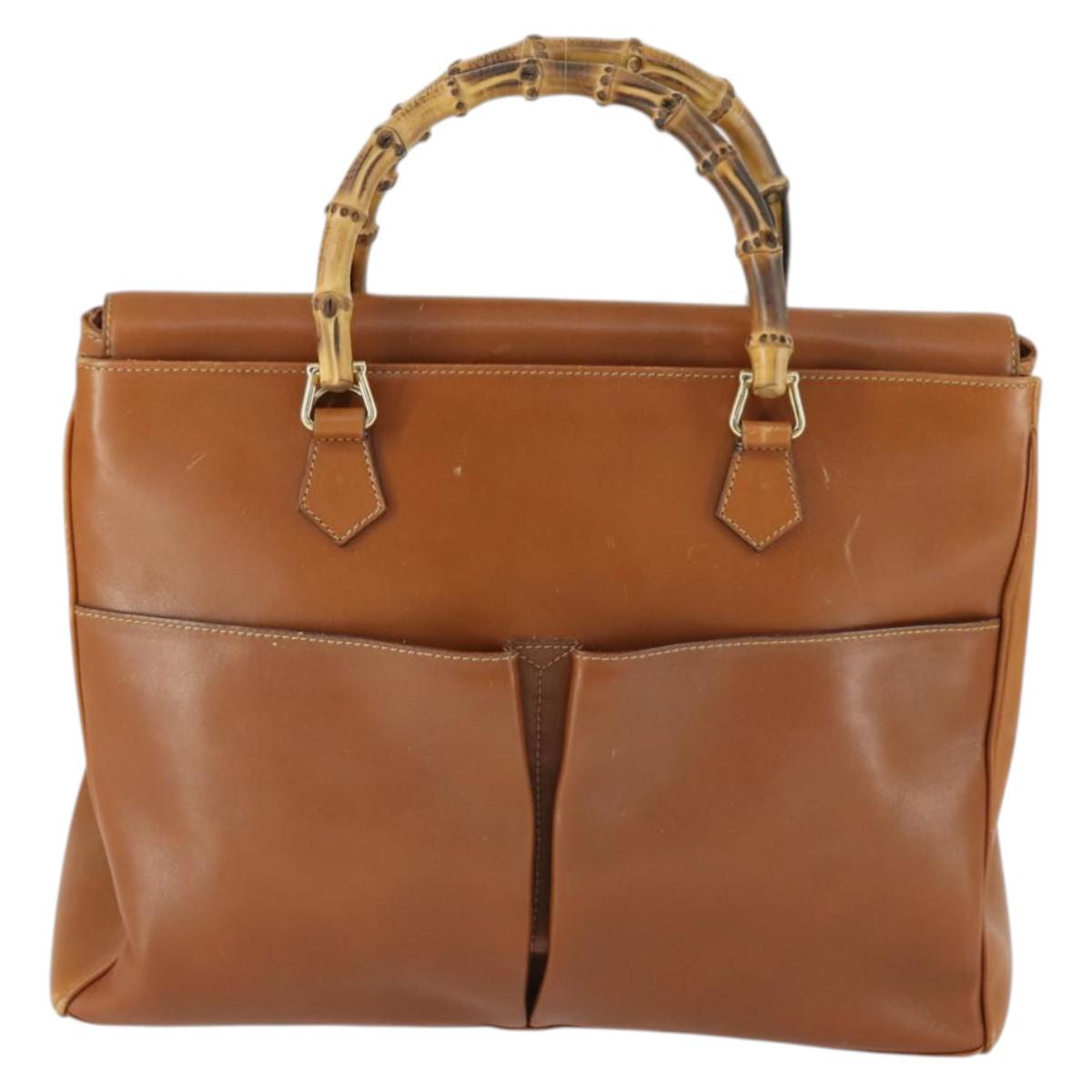 GUCCI Bamboo Hand Bag Leather 2way Brown Gold 002 123 0322 Auth 165977
