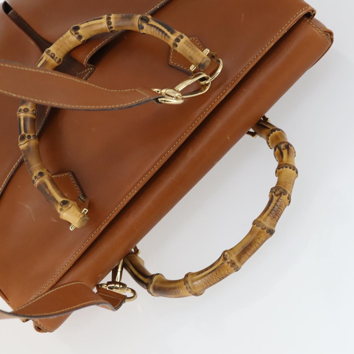 GUCCI Bamboo Hand Bag Leather 2way Brown Gold 002 123 0322 Auth 165977