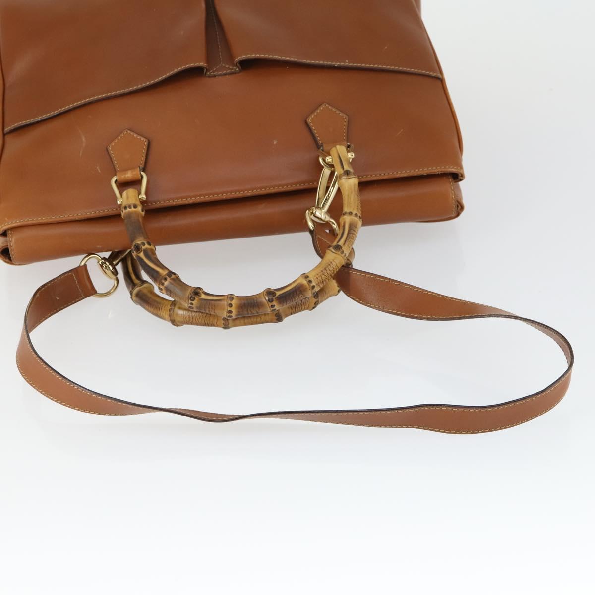 GUCCI Bamboo Hand Bag Leather 2way Brown Gold 002 123 0322 Auth 165977