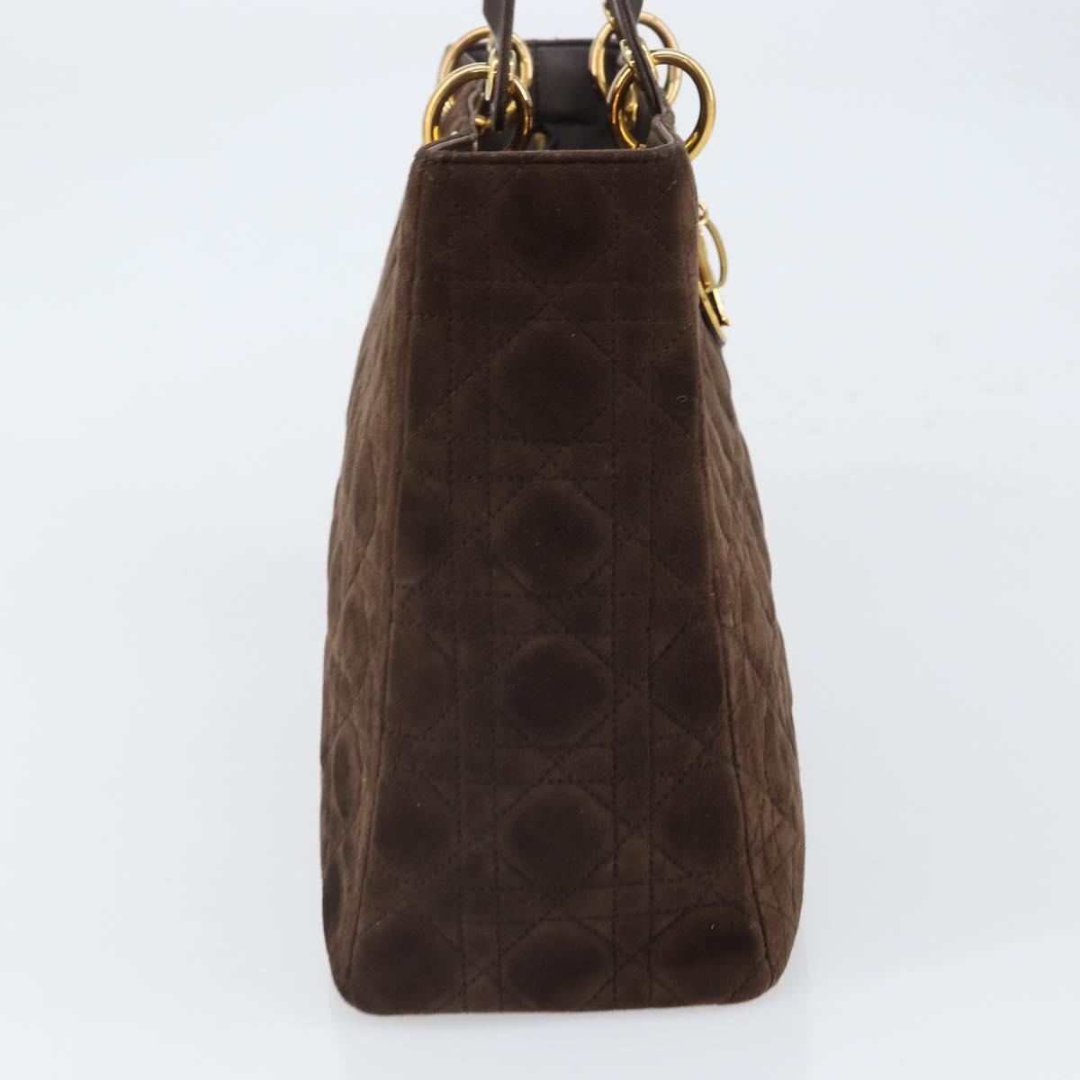 Christian Dior Lady Dior Canage Hand Bag Suede Brown Gold Auth 165978