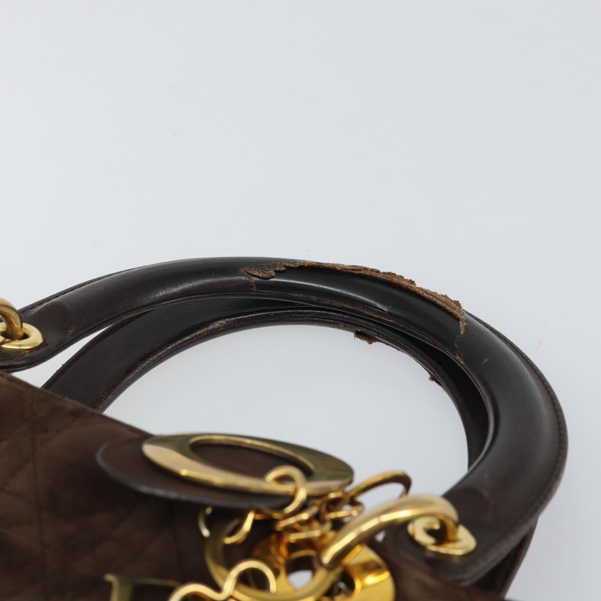 Christian Dior Lady Dior Canage Hand Bag Suede Brown Gold Auth 165978
