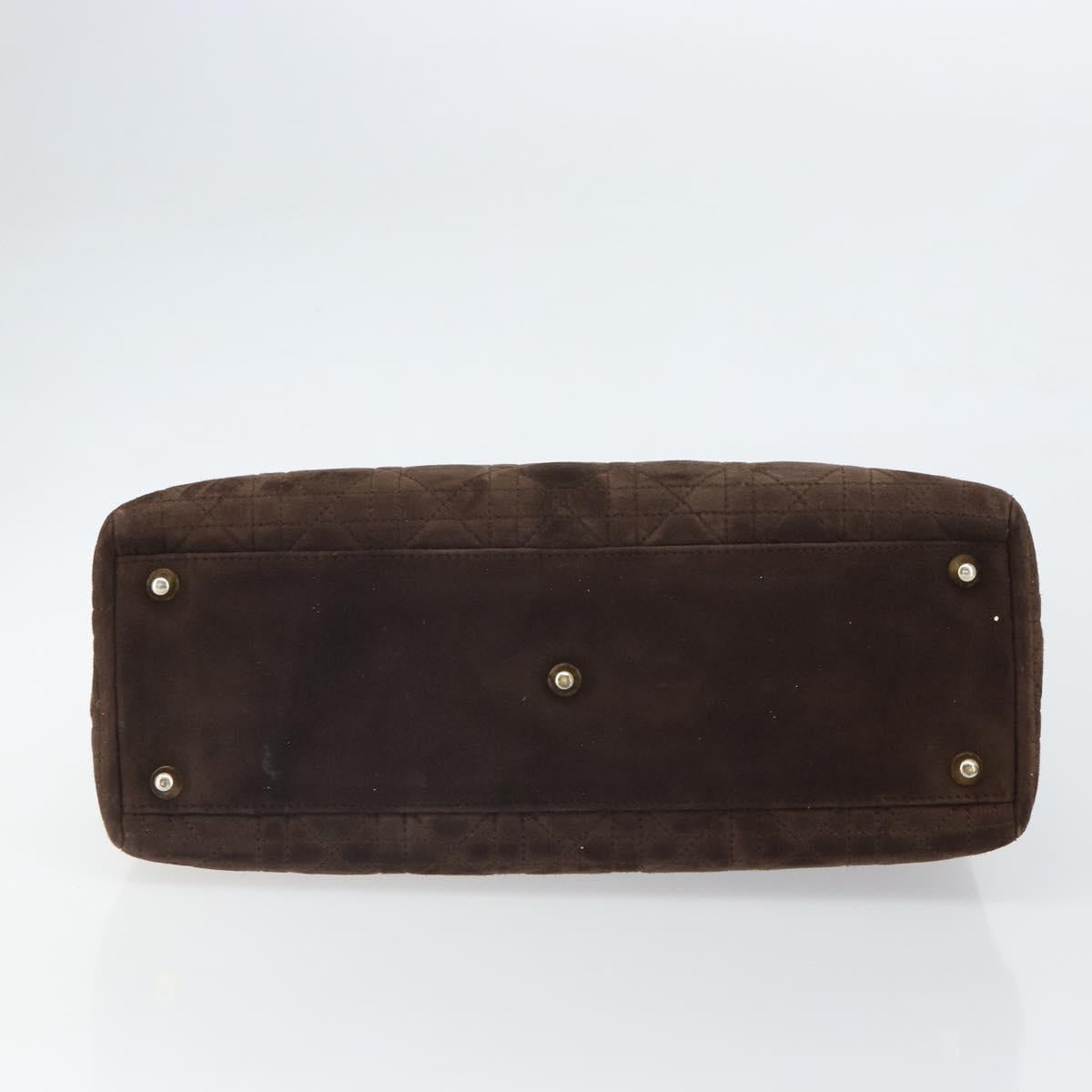 Christian Dior Lady Dior Canage Hand Bag Suede Brown Gold Auth 165978