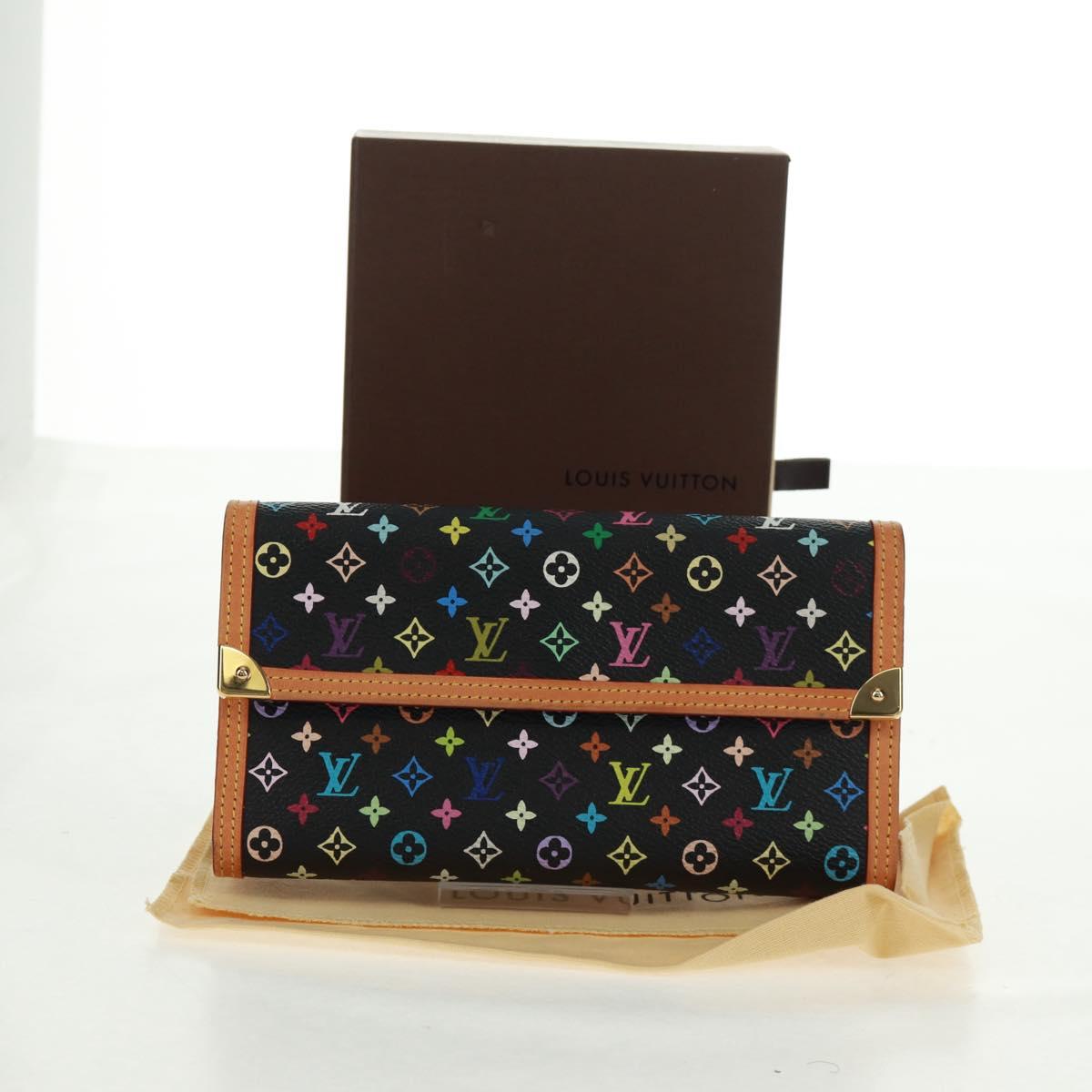 LOUIS VUITTON Multicolor Porte Tresor Long Wallet Black M92658 LV Auth 165985V