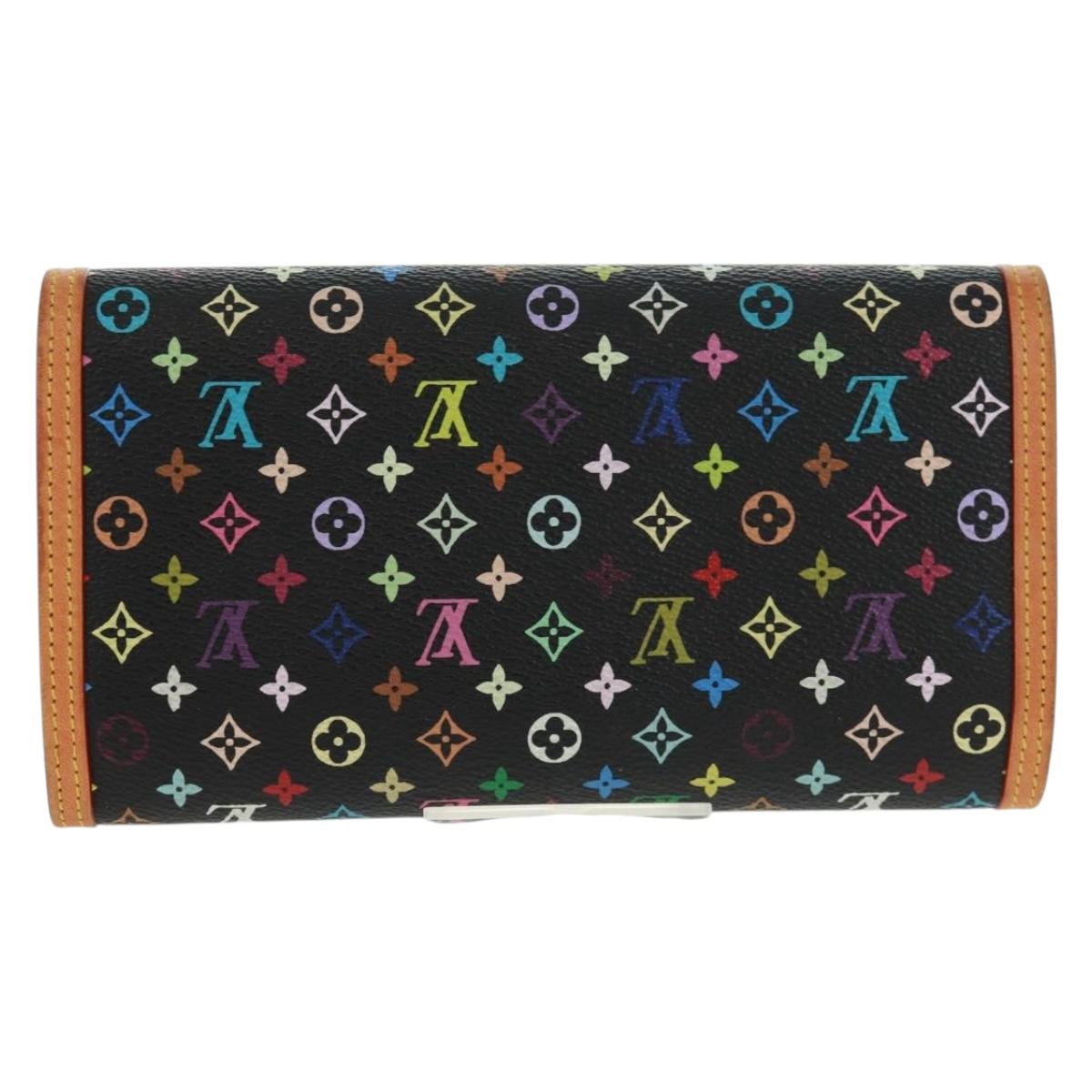 LOUIS VUITTON Multicolor Porte Tresor Long Wallet Black M92658 LV Auth 165985V