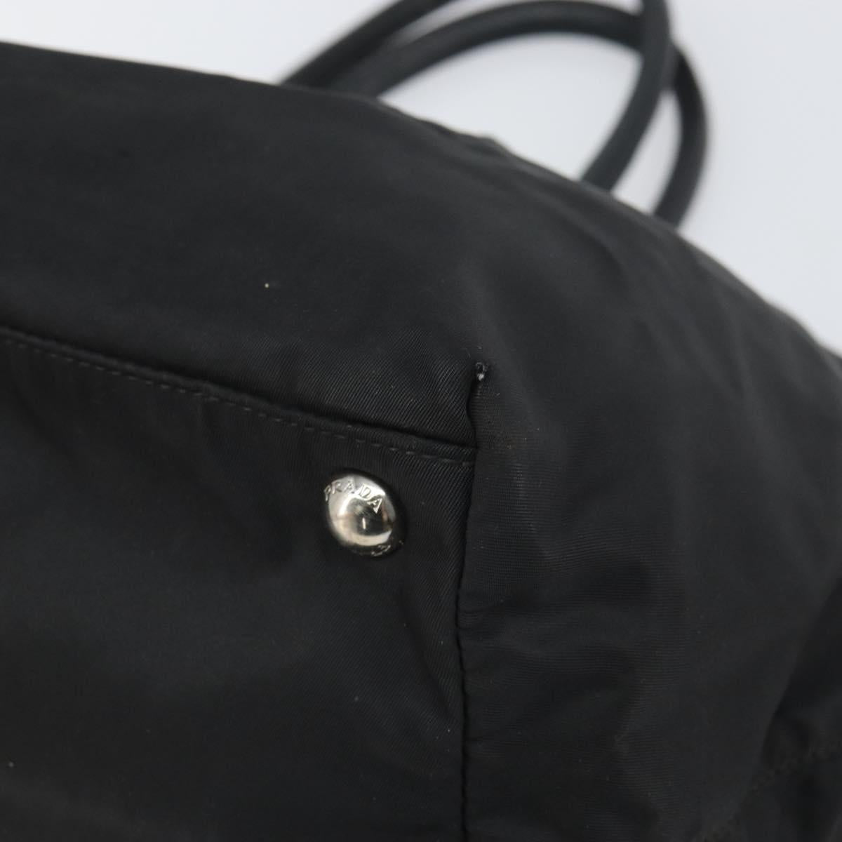 PRADA Hand Bag Nylon Black Silver Auth 165992