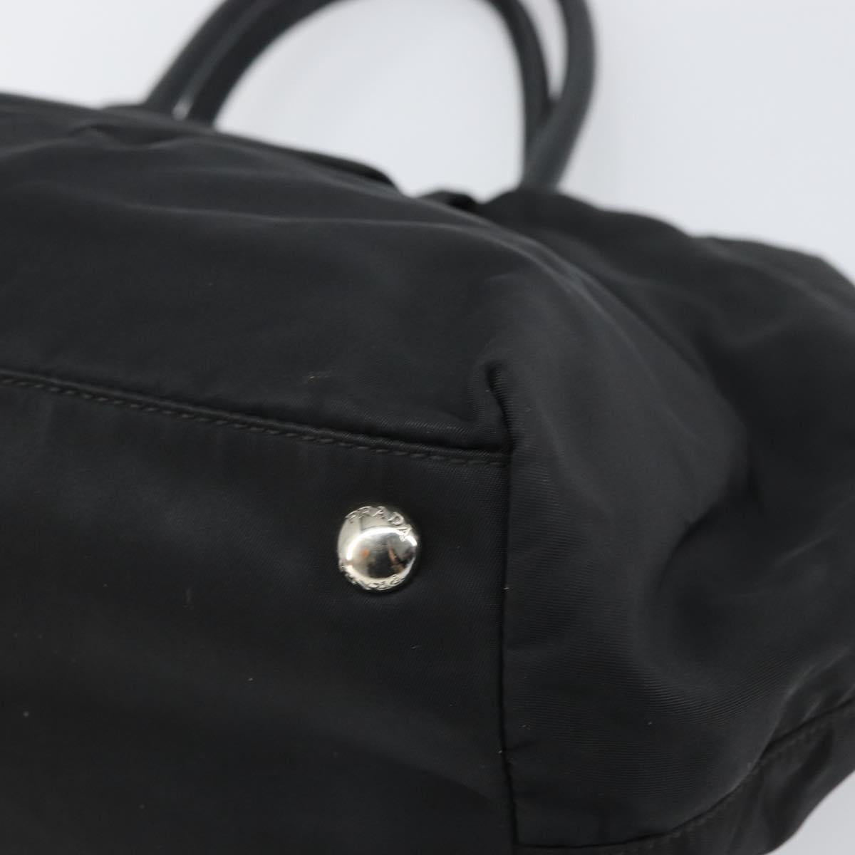 PRADA Hand Bag Nylon Black Silver Auth 165992