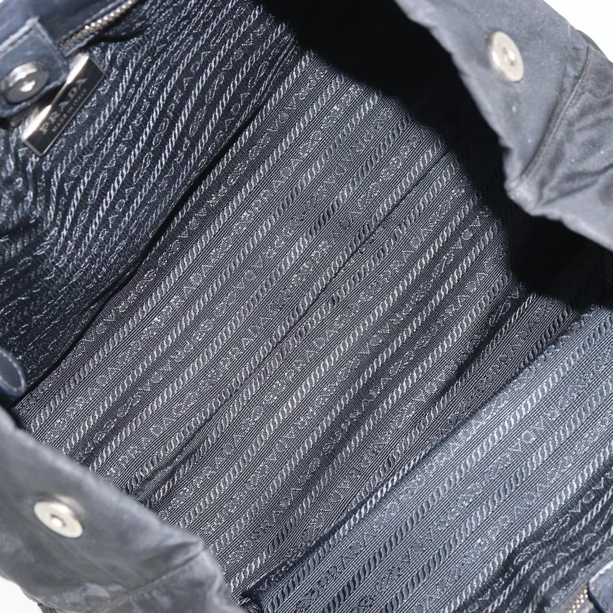 PRADA Hand Bag Nylon Black Silver Auth 165992