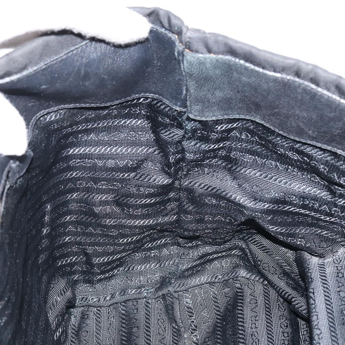 PRADA Hand Bag Nylon Black Silver Auth 165992