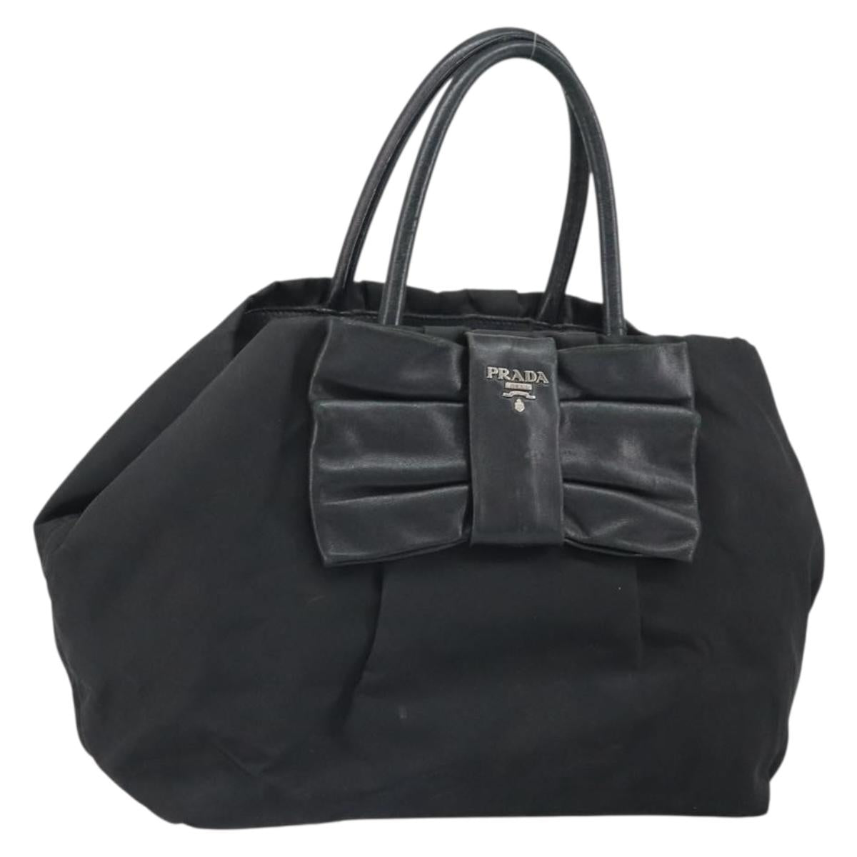 PRADA Hand Bag Nylon Black Silver Auth 165992