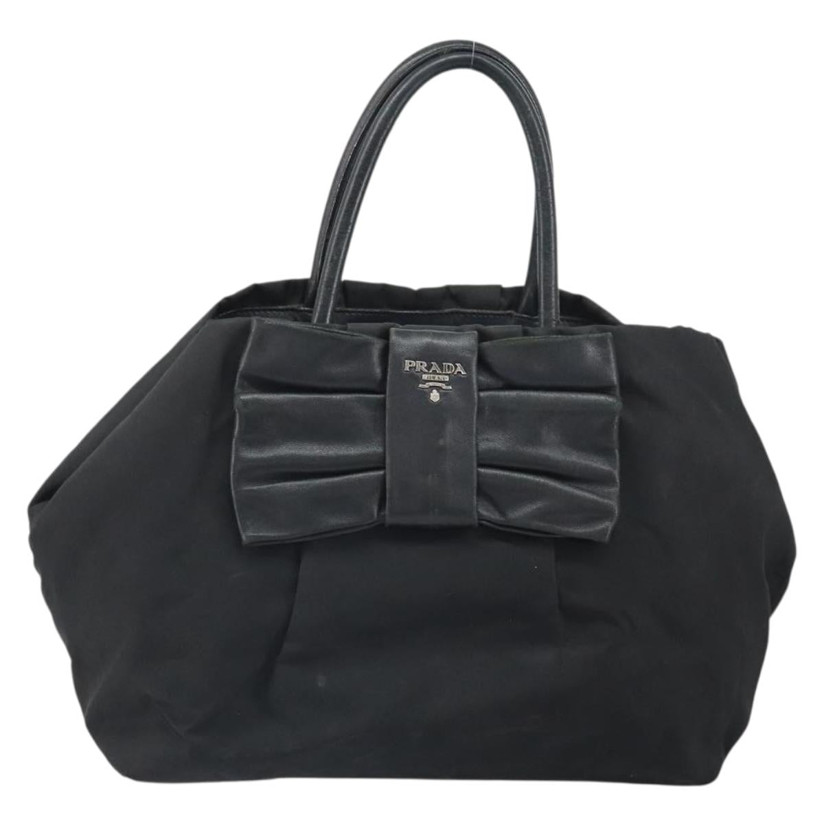 PRADA Hand Bag Nylon Black Silver Auth 165992