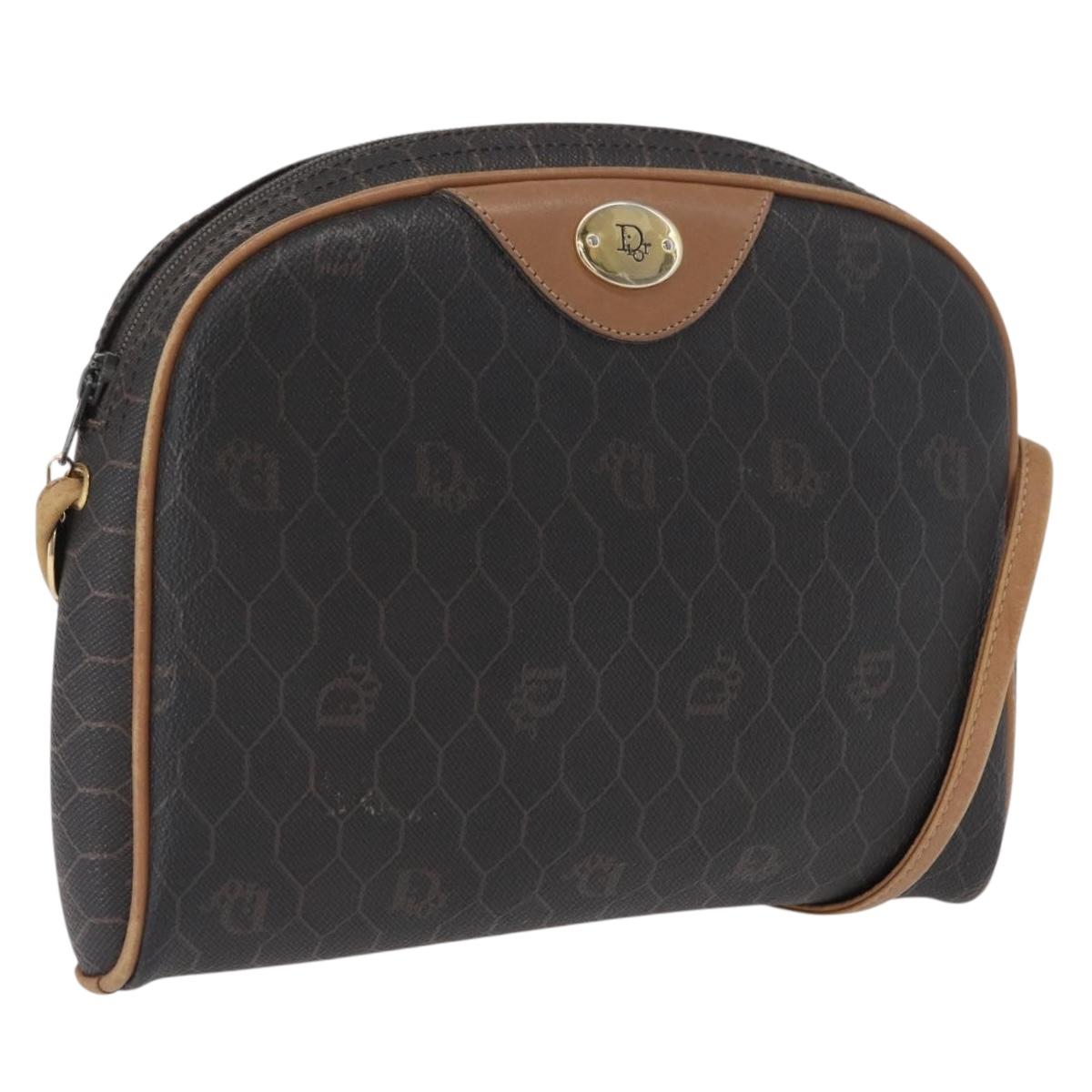 Christian Dior Honeycomb Canvas Shoulder Bag PVC Black Gold Auth 165994
