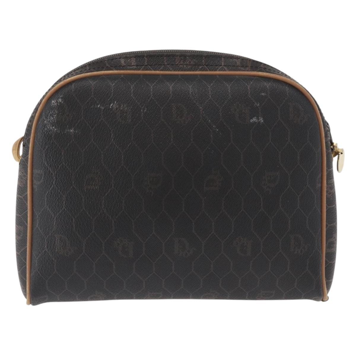 Christian Dior Honeycomb Canvas Shoulder Bag PVC Black Gold Auth 165994