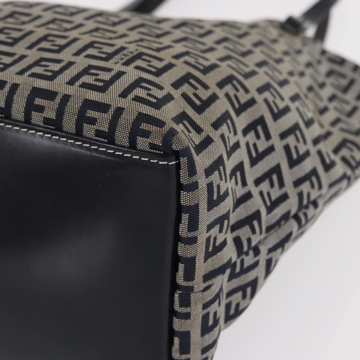 FENDI Zucchino Canvas Hand Bag Navy Silver Auth 166002