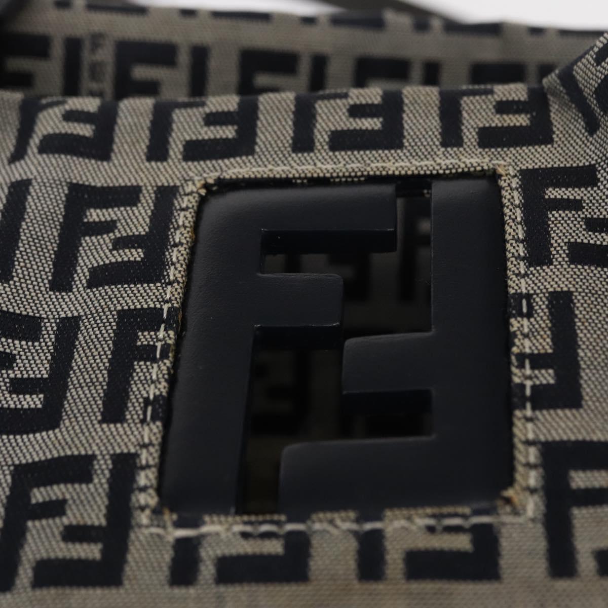 FENDI Zucchino Canvas Hand Bag Navy Silver Auth 166002