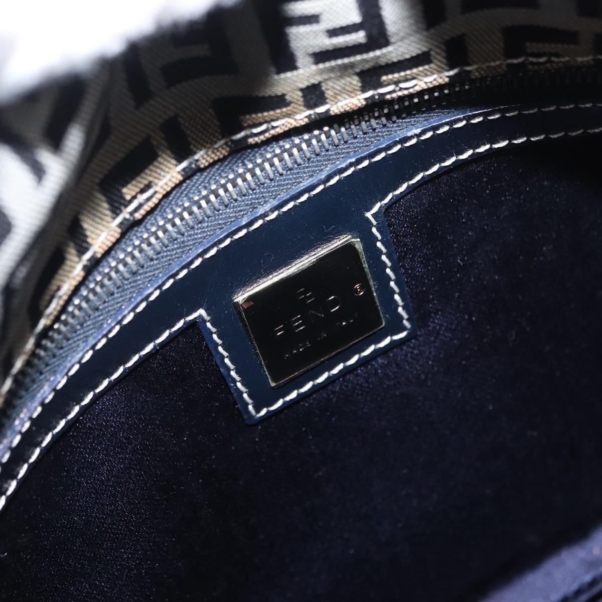 FENDI Zucchino Canvas Hand Bag Navy Silver Auth 166002