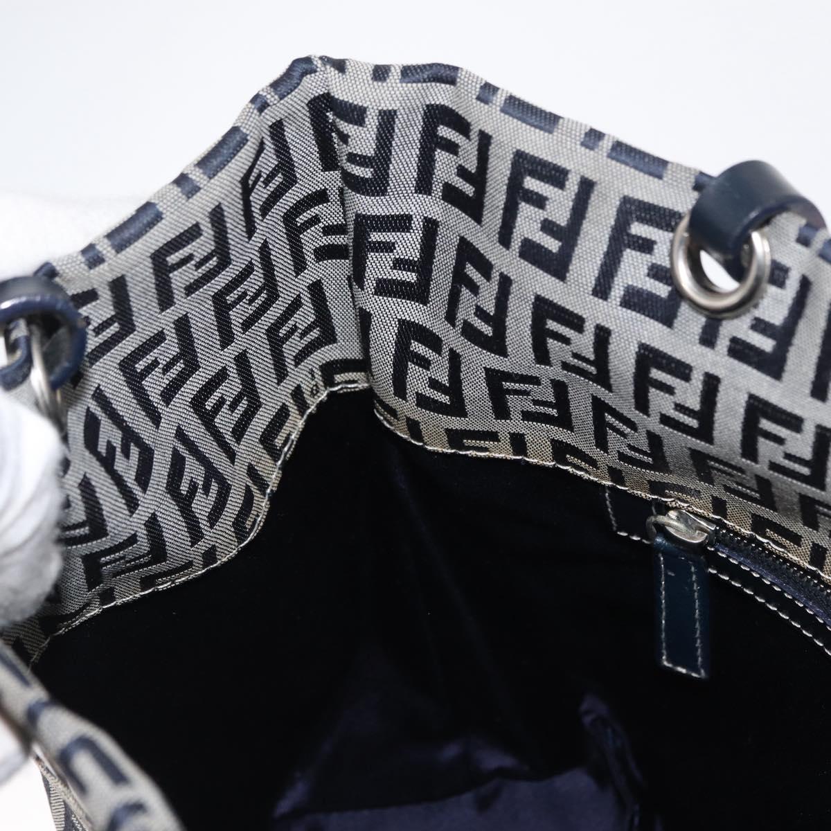 FENDI Zucchino Canvas Hand Bag Navy Silver Auth 166002