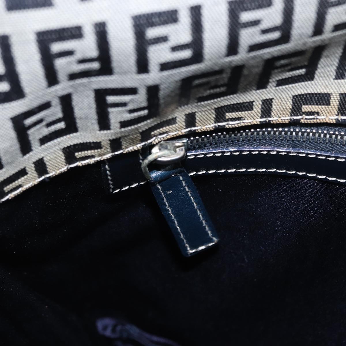 FENDI Zucchino Canvas Hand Bag Navy Silver Auth 166002