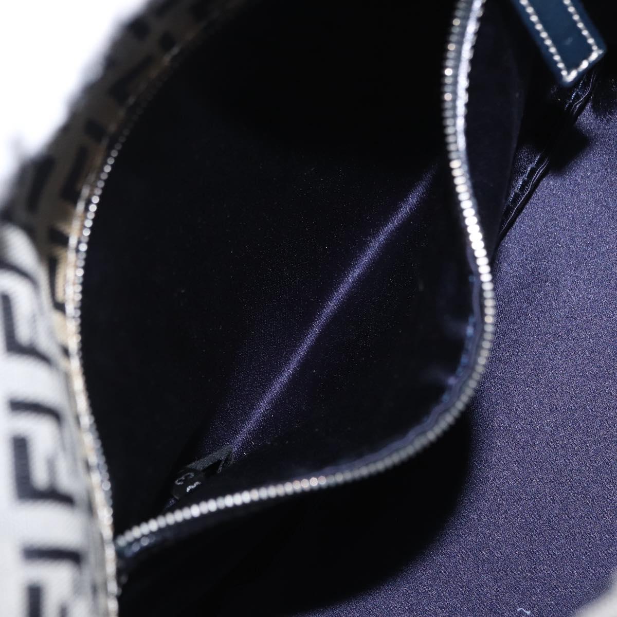 FENDI Zucchino Canvas Hand Bag Navy Silver Auth 166002