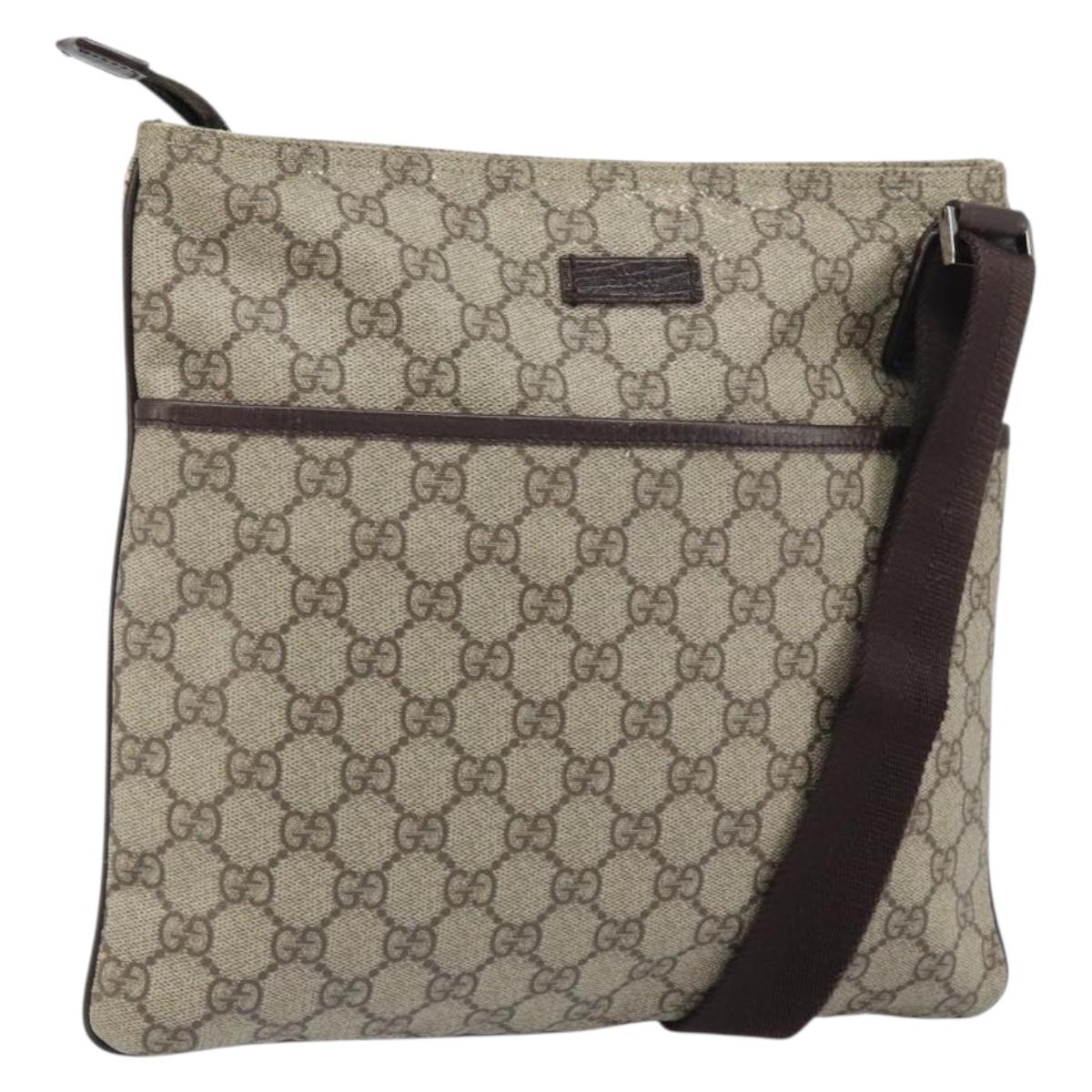 GUCCI GG Supreme Shoulder Bag PVC Beige Silver 141626 Auth 166003