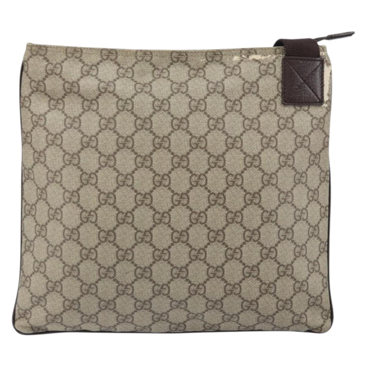 GUCCI GG Supreme Shoulder Bag PVC Beige Silver 141626 Auth 166003