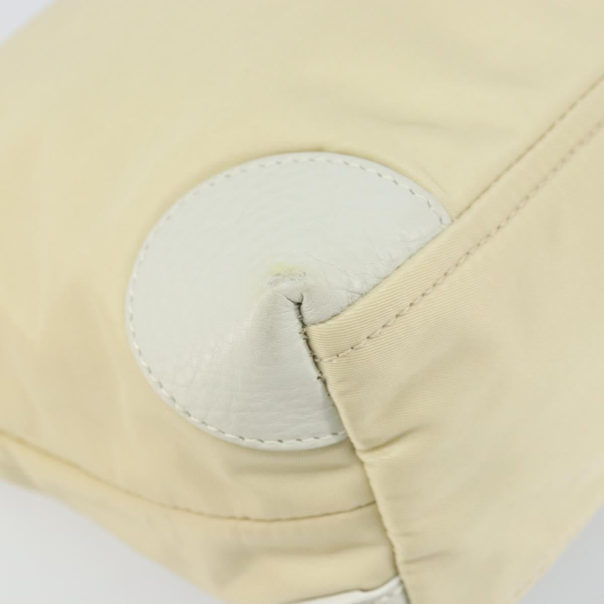 PRADA Shoulder Bag Nylon Leather Ivory Silver Auth 166005