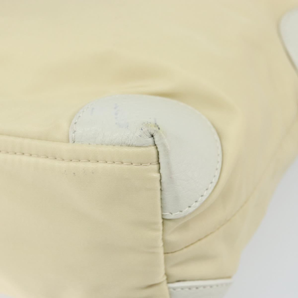 PRADA Shoulder Bag Nylon Leather Ivory Silver Auth 166005