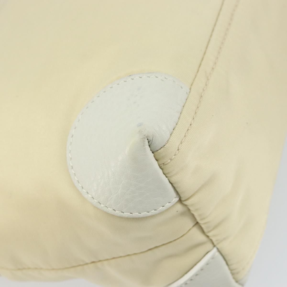 PRADA Shoulder Bag Nylon Leather Ivory Silver Auth 166005