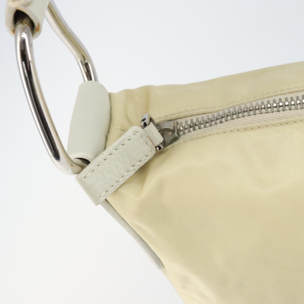 PRADA Shoulder Bag Nylon Leather Ivory Silver Auth 166005