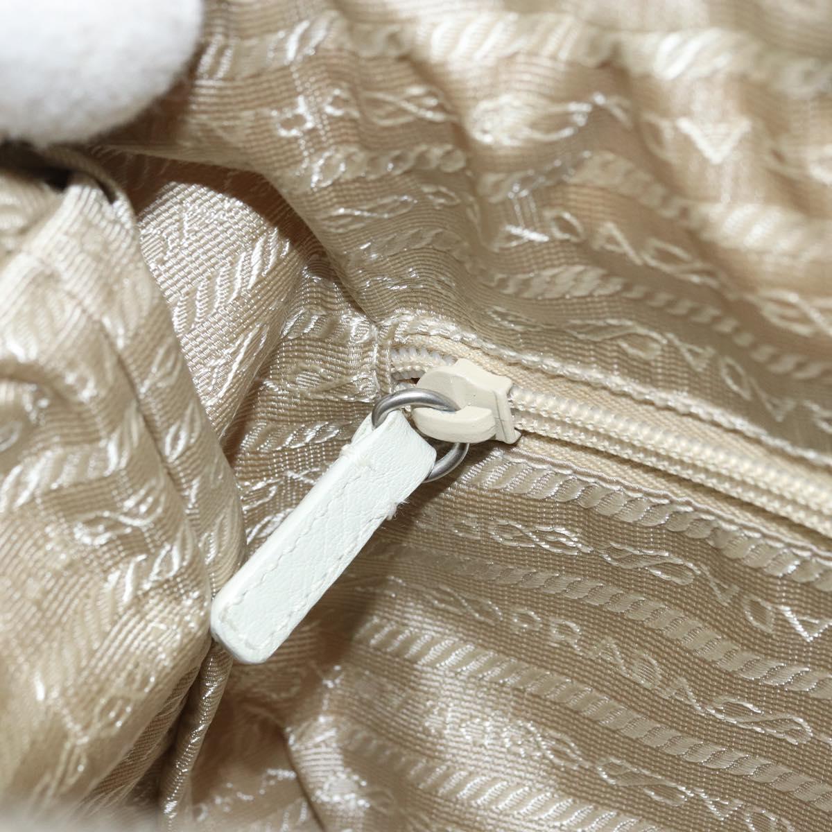 PRADA Shoulder Bag Nylon Leather Ivory Silver Auth 166005