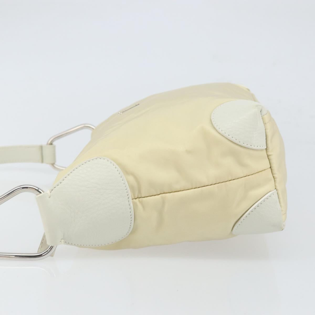 PRADA Shoulder Bag Nylon Leather Ivory Silver Auth 166005