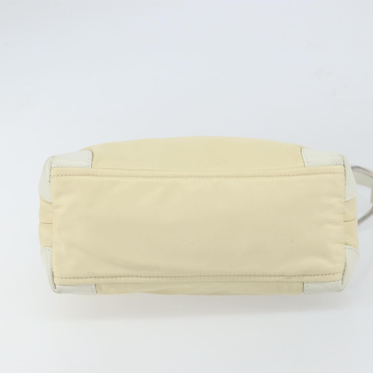 PRADA Shoulder Bag Nylon Leather Ivory Silver Auth 166005