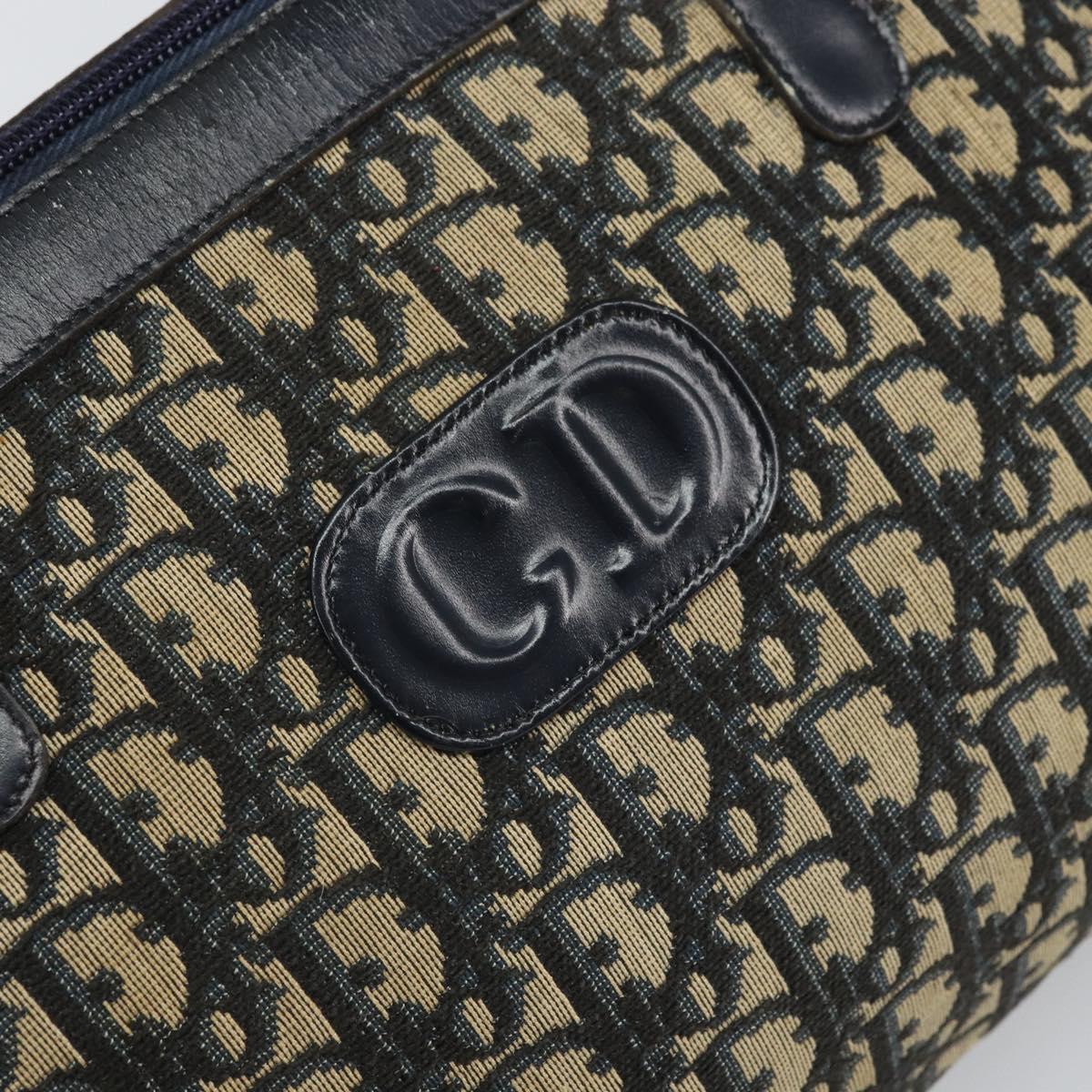 Christian Dior Trotter Canvas Boston Bag Navy Gold Auth 166011
