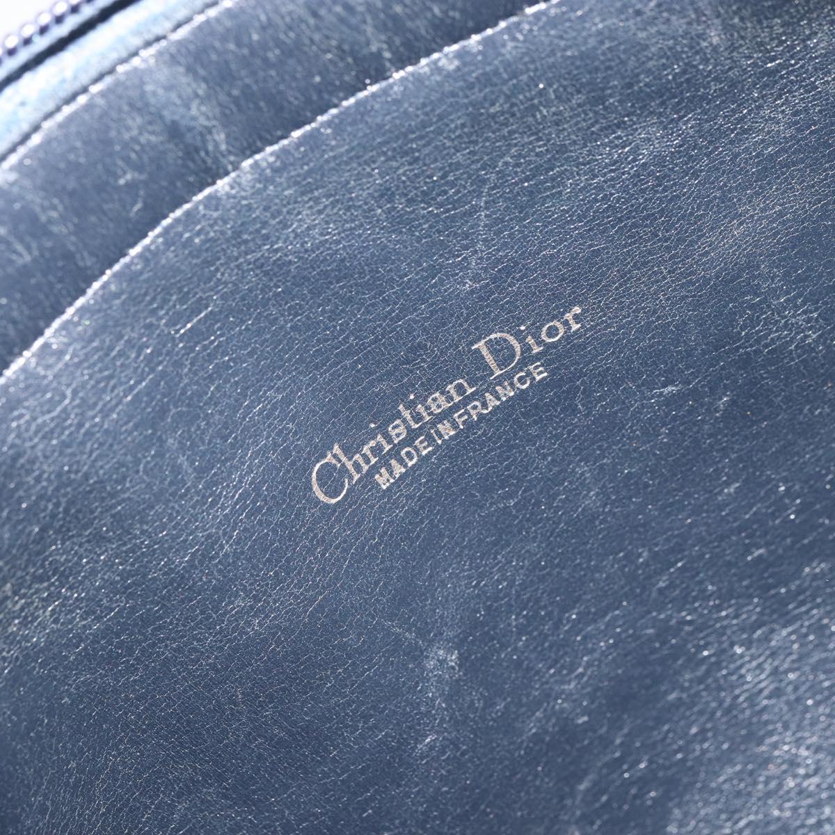 Christian Dior Trotter Canvas Boston Bag Navy Gold Auth 166011