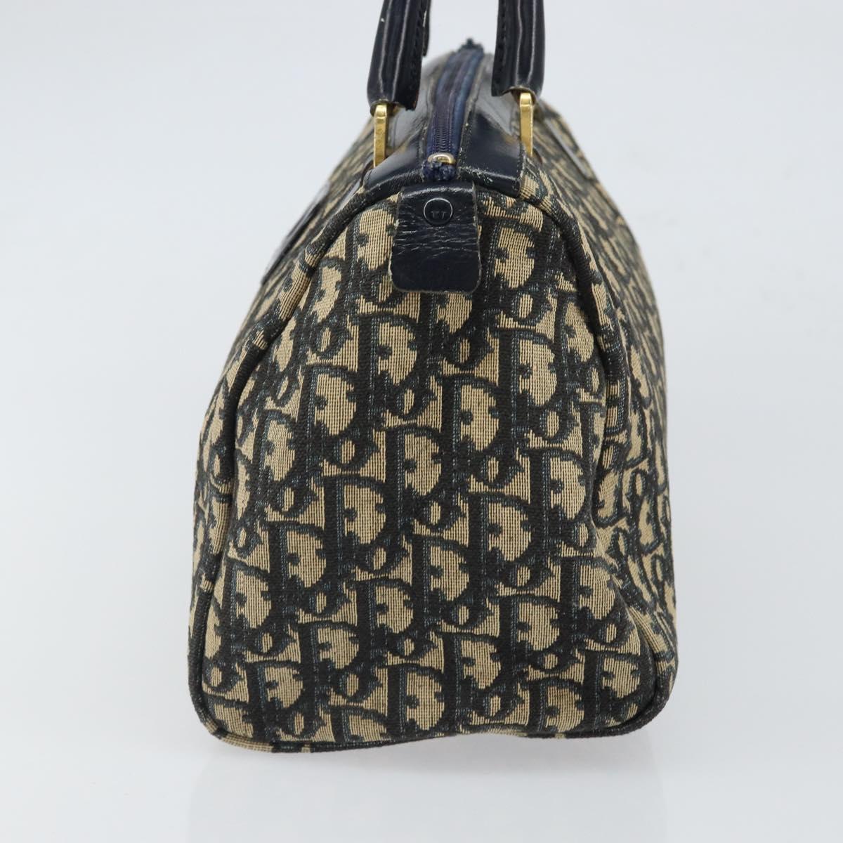 Christian Dior Trotter Canvas Boston Bag Navy Gold Auth 166011