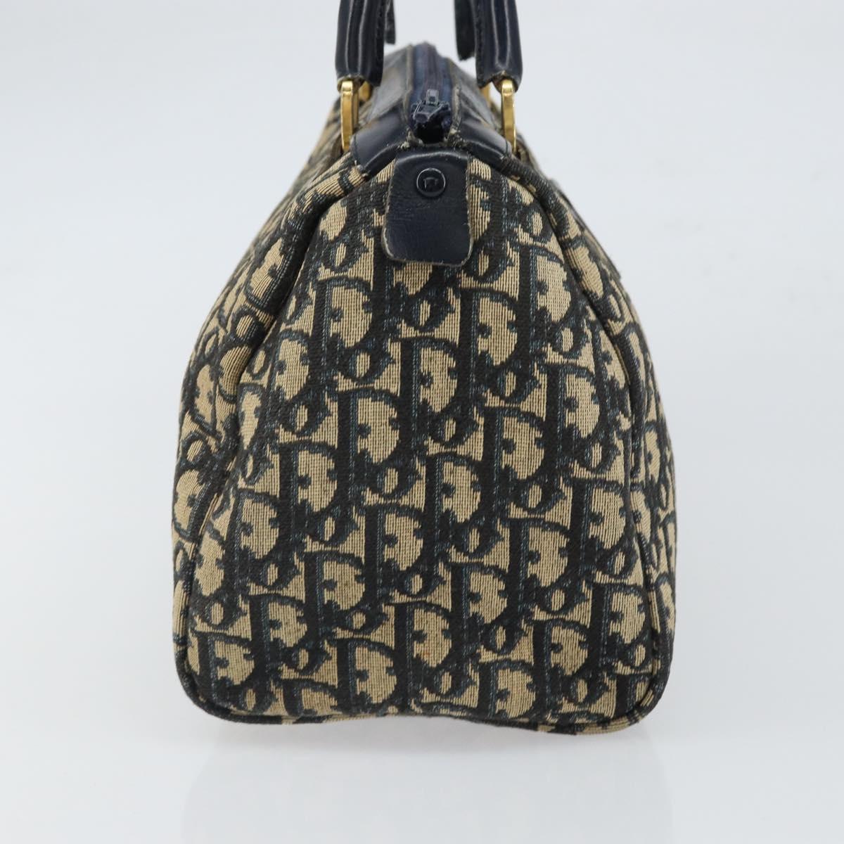 Christian Dior Trotter Canvas Boston Bag Navy Gold Auth 166011