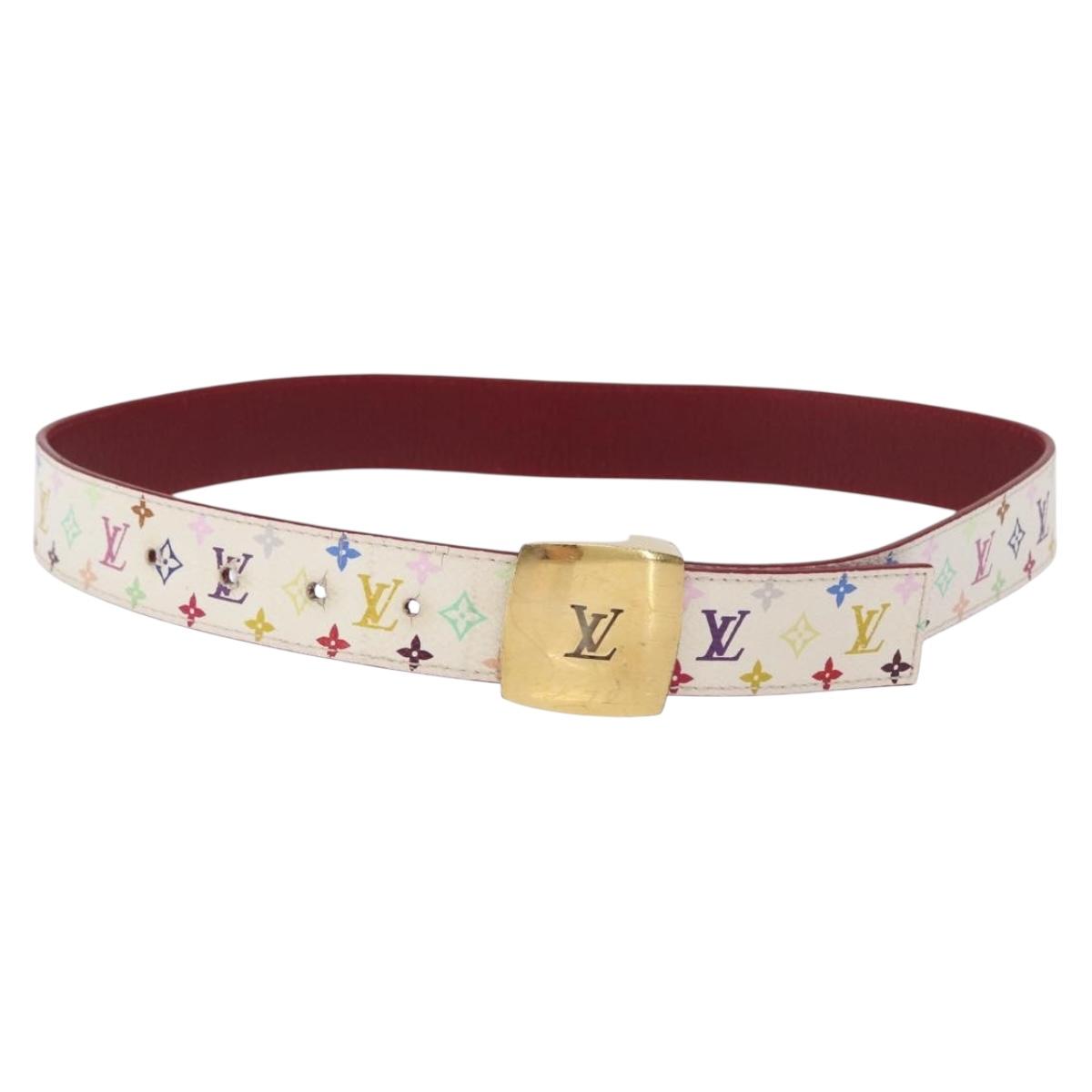 LOUIS VUITTON Multicolor Ceinture Carre LV Cut Belt White LV Auth 166023
