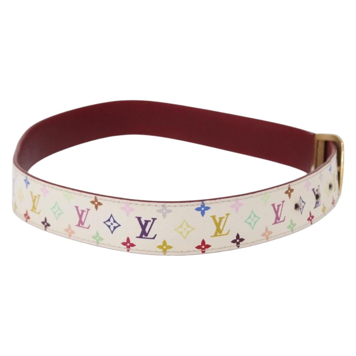 LOUIS VUITTON Multicolor Ceinture Carre LV Cut Belt White LV Auth 166023