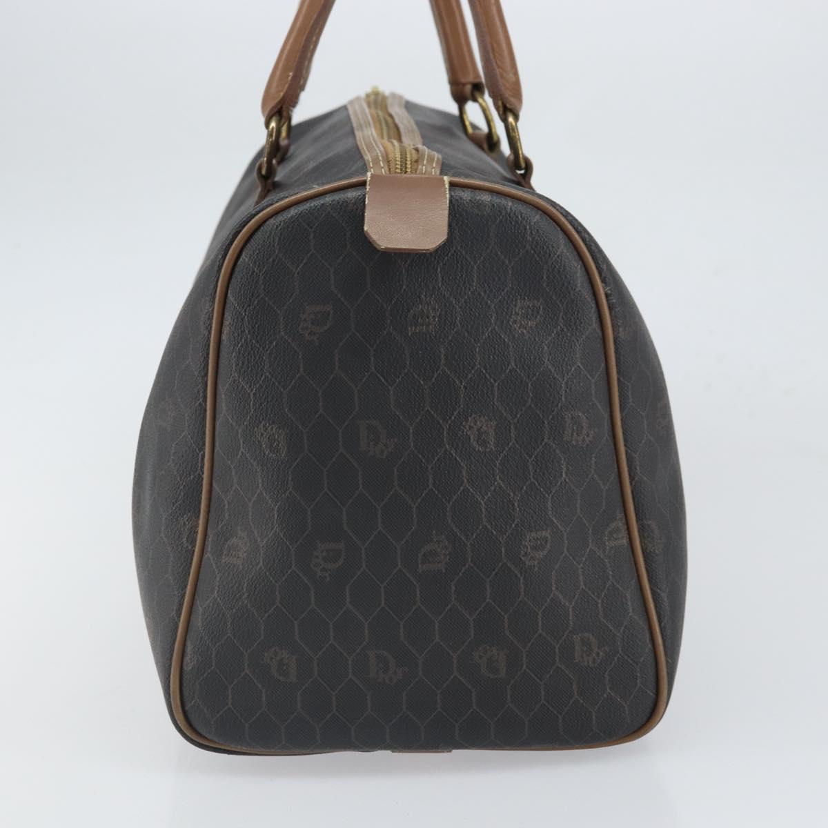 Christian Dior Honeycomb Canvas Boston Bag PVC Black Gold Auth 166030