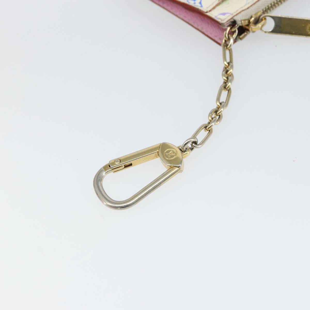 LOUIS VUITTON Multicolor Pochette Cles NM Coin Purse White M93734 LV Auth 166054