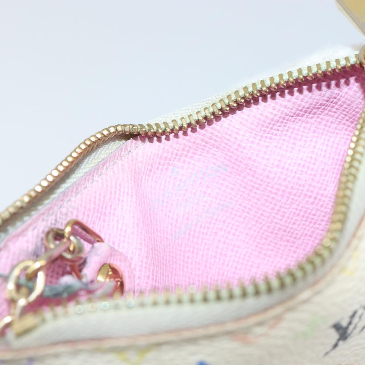 LOUIS VUITTON Multicolor Pochette Cles NM Coin Purse White M93734 LV Auth 166054