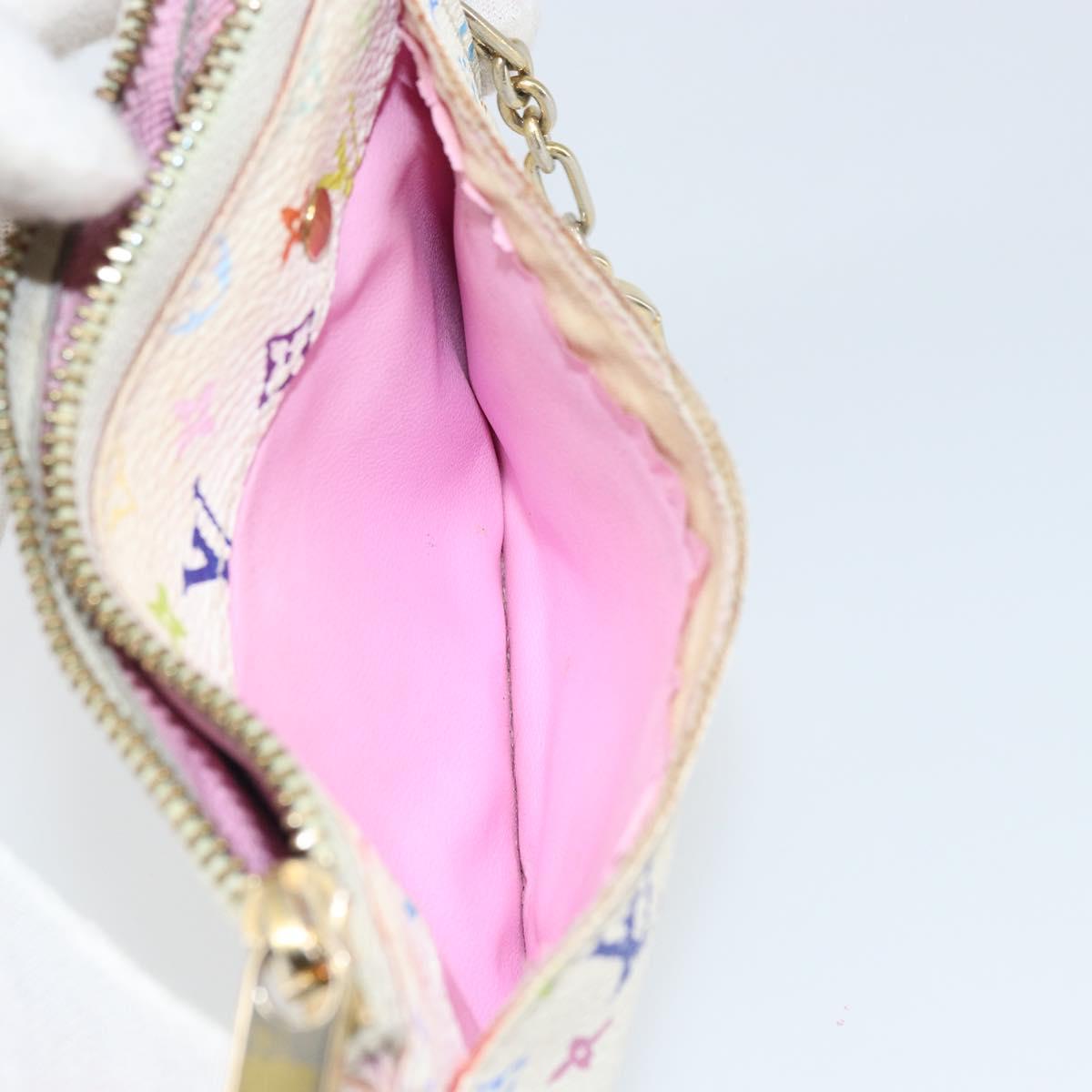 LOUIS VUITTON Multicolor Pochette Cles NM Coin Purse White M93734 LV Auth 166054
