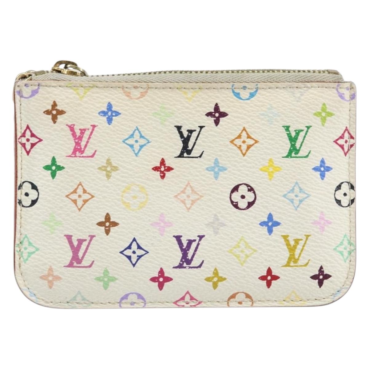LOUIS VUITTON Multicolor Pochette Cles NM Coin Purse White M93734 LV Auth 166054