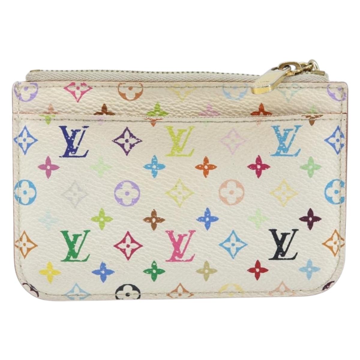 LOUIS VUITTON Multicolor Pochette Cles NM Coin Purse White M93734 LV Auth 166054